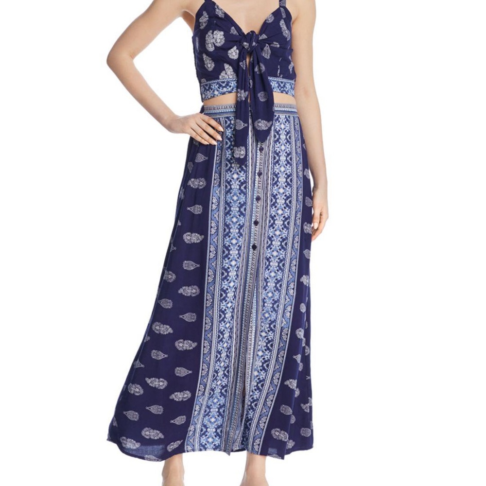 Blue Printed Bandana Maxi Skirt Boho Chic